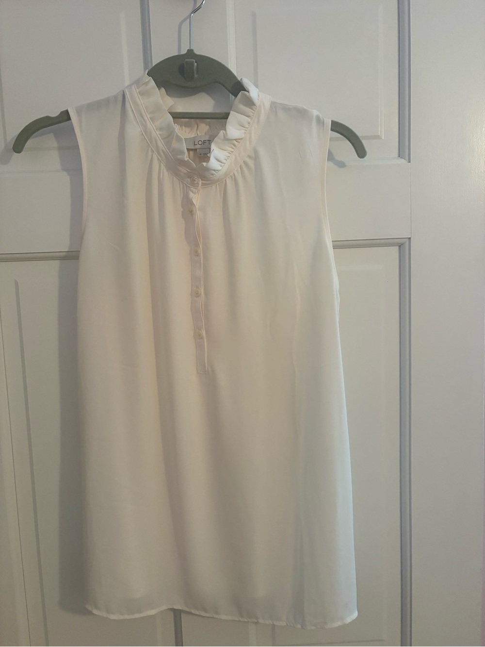 LOFT Cream Ruffle-Neck Sleeveless Top